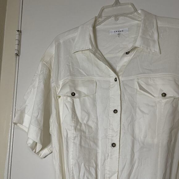 Frame Arie Button-Up Utility Romper Shortall Jumpsuit Ivory Blanc Large $478 - Picture 3 of 9